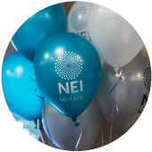 NEI balloons at an event.
